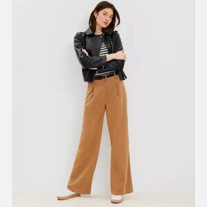LOFT The Peyton Trouser Wide Leg Camel Brushed Flannel Trouser 12